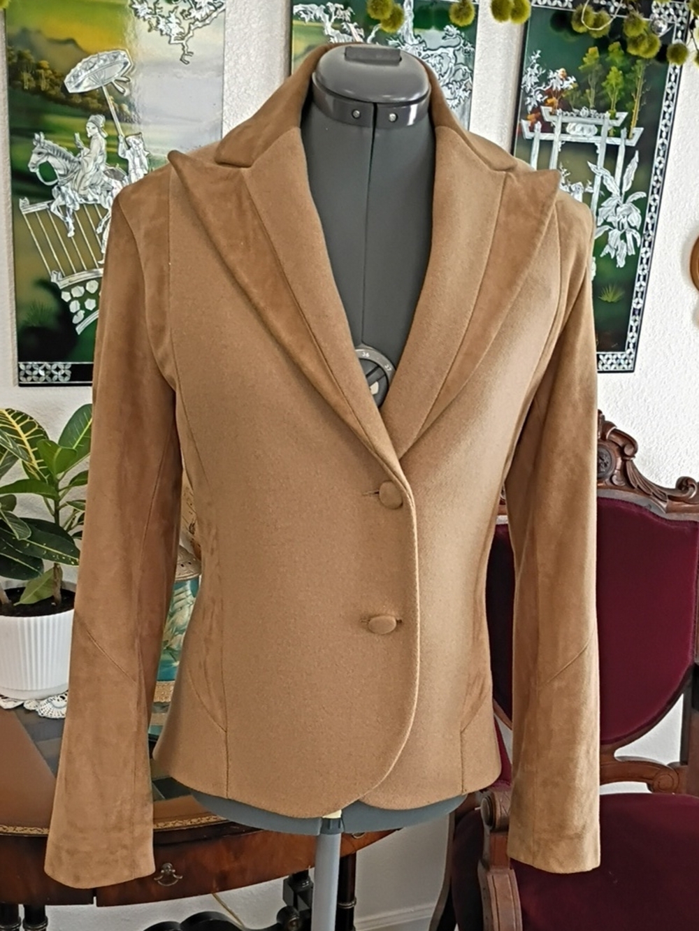 A. Phillips Leather And Wool Blazer Camel Size Small